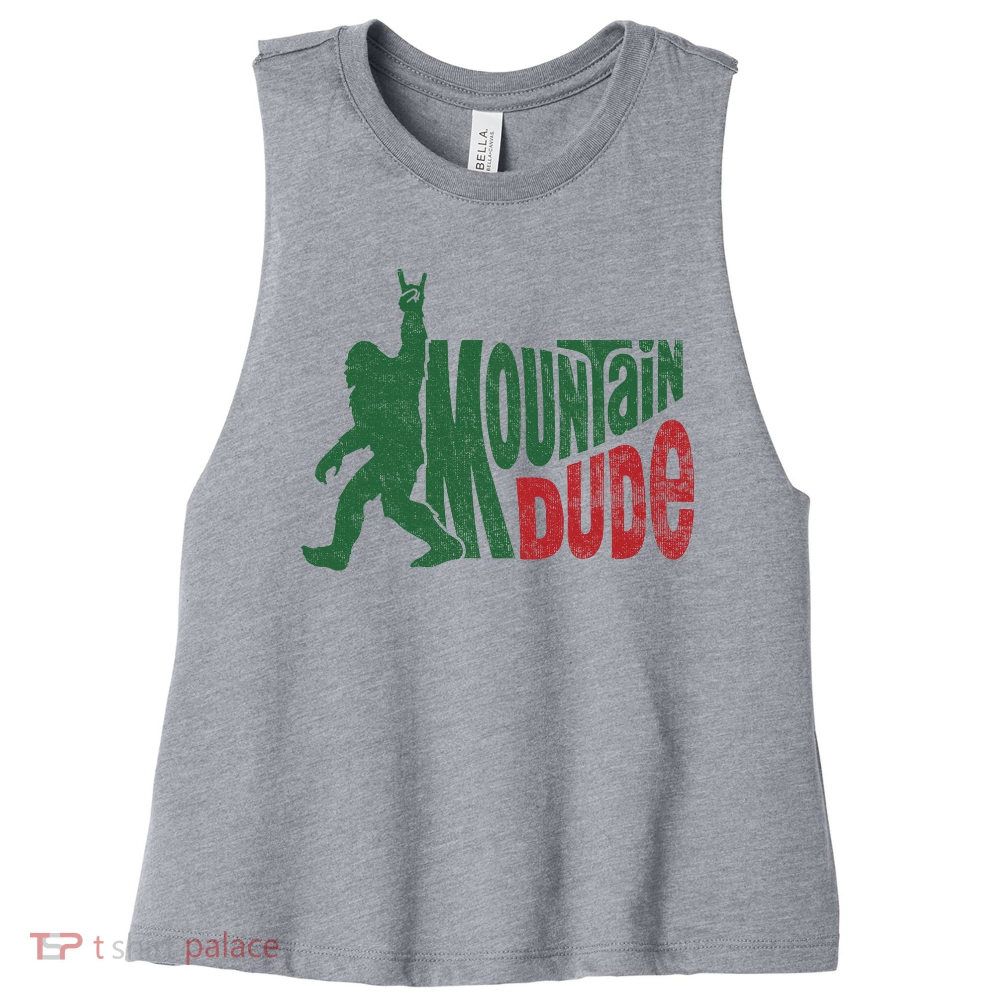 Mountain Dude Funny Bigfoot Sasquatch Hiking Gift Women's Racerback Cropped Tank