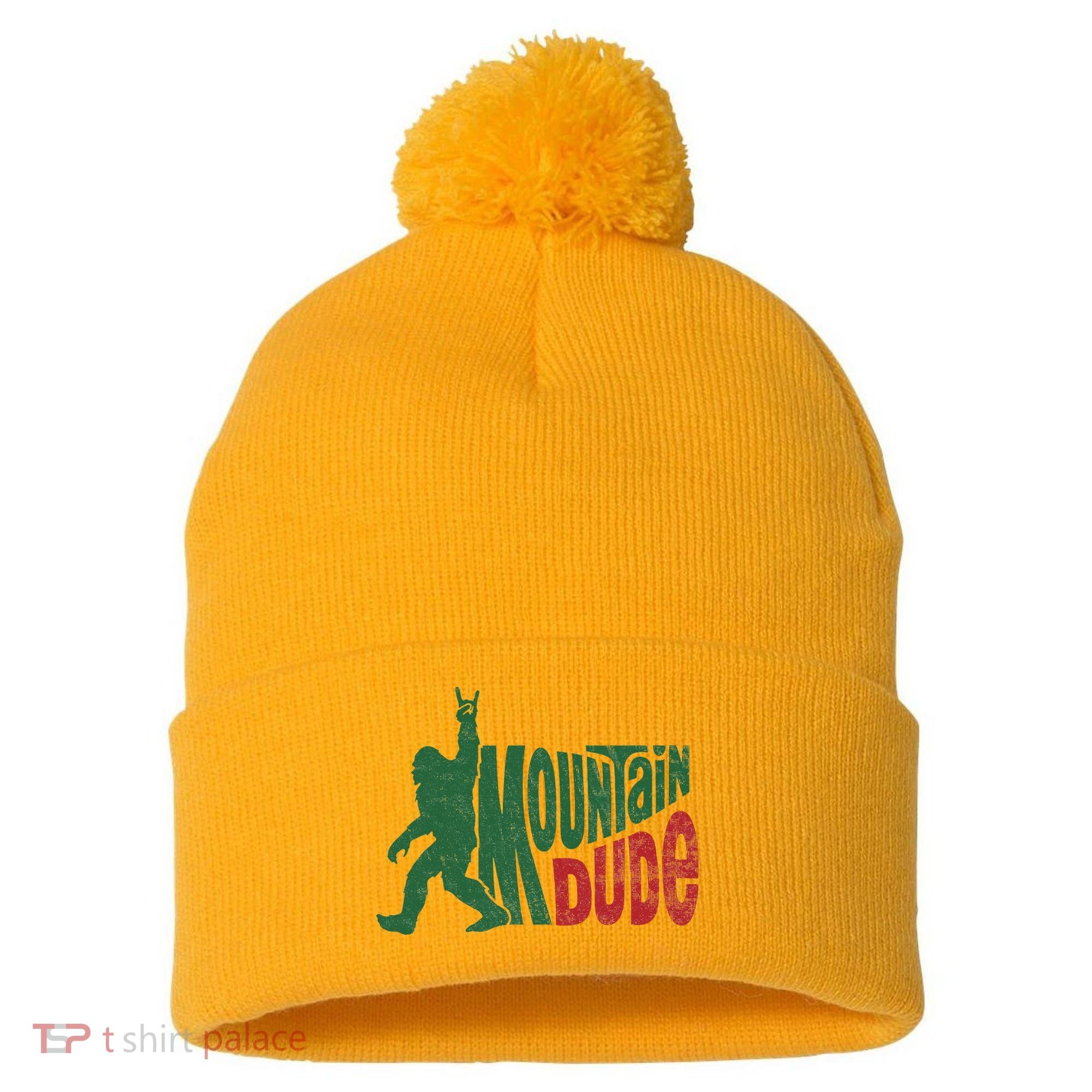 Mountain Dude Funny Bigfoot Sasquatch Hiking Gift Pom Pom 12in Knit Beanie