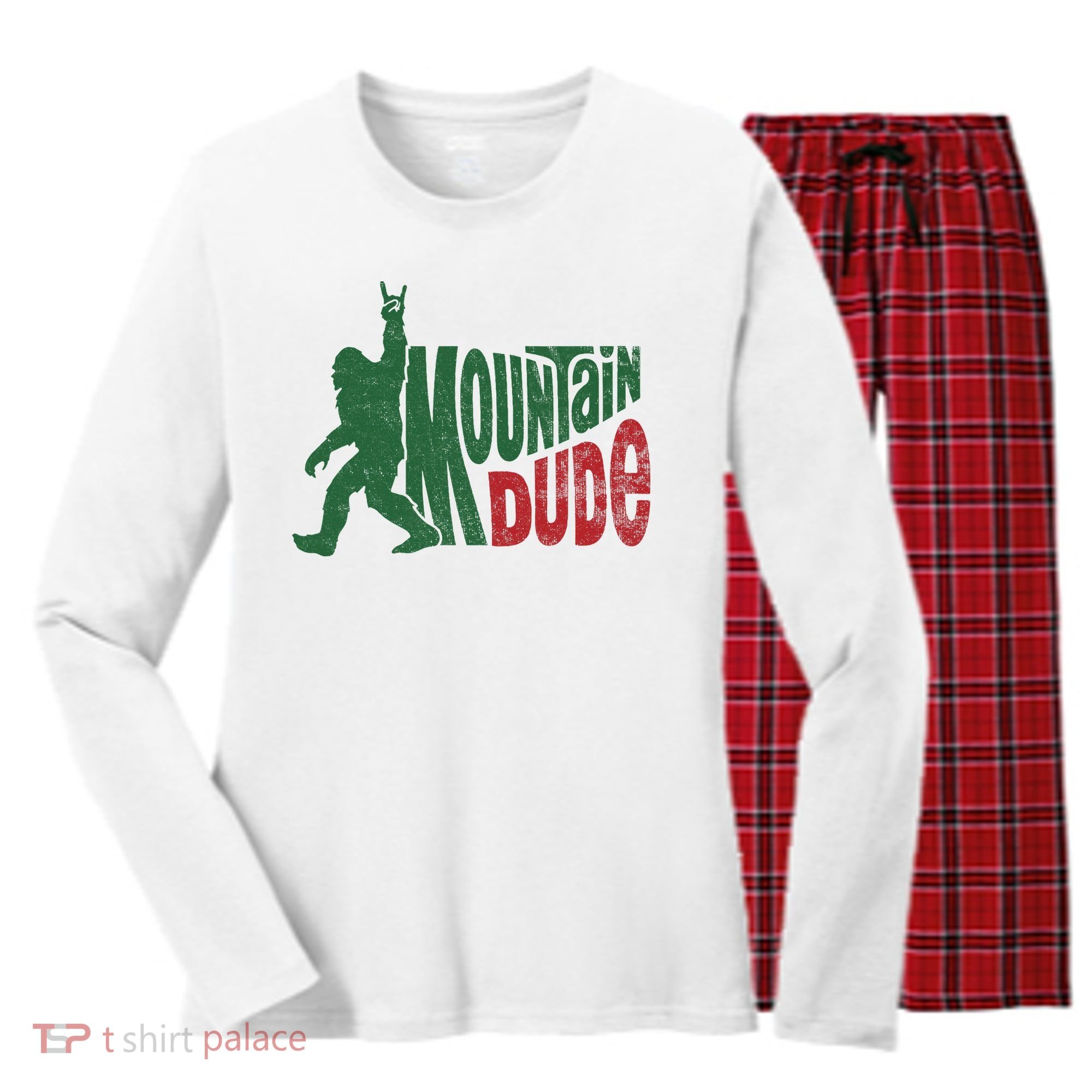 Mountain Dude Funny Bigfoot Sasquatch Hiking Gift Women's Long Sleeve Flannel Pajama Set 