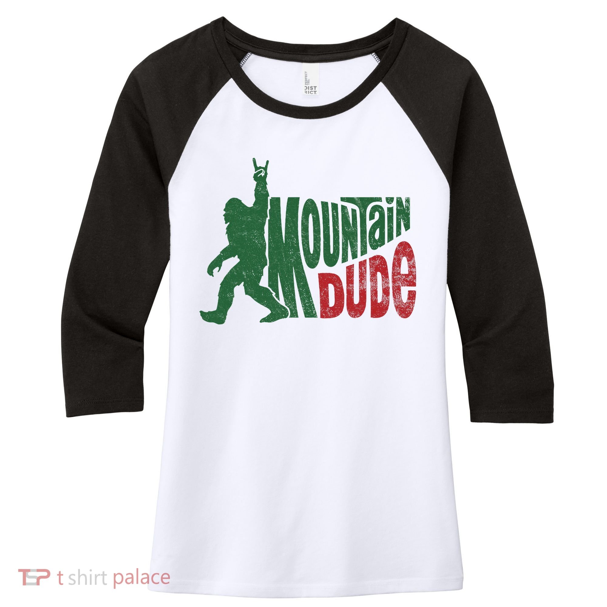 Mountain Dude Funny Bigfoot Sasquatch Hiking Gift Women's Tri-Blend 3/4-Sleeve Raglan Shirt