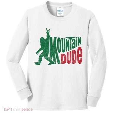 Mountain Dude Funny Bigfoot Kids Long Sleeve Shirt