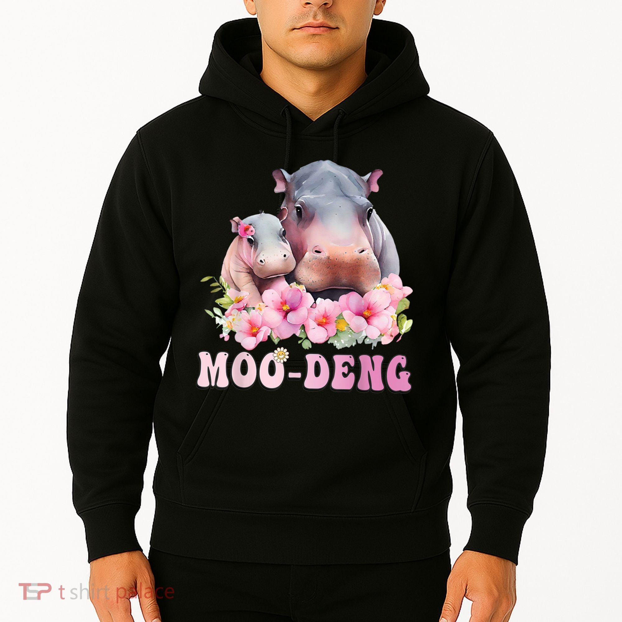 Moo Deng Floral Flower Pygmy Hippopotamus Hoodie