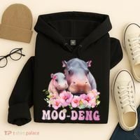 Moo Deng Floral Flower Pygmy Hippopotamus Hoodie thumb 4
