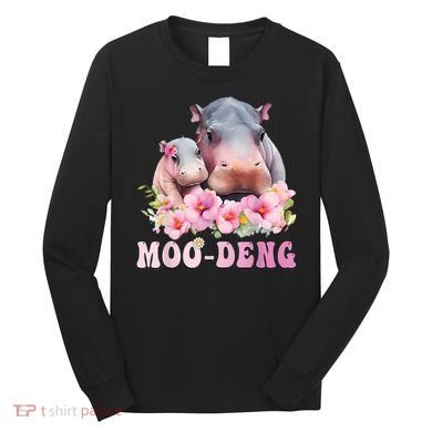Moo Deng Floral Flower Pygmy Hippopotamus Long Sleeve Shirt
