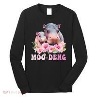 Moo Deng Floral Flower Pygmy Hippopotamus Long Sleeve Shirt thumb 0