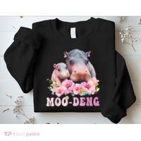 Moo Deng Floral Flower Pygmy Hippopotamus Sweatshirt thumb 2
