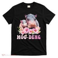 Moo Deng Floral Flower Pygmy Hippopotamus T-Shirt thumb 0