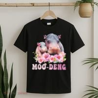 Moo Deng Floral Flower Pygmy Hippopotamus T-Shirt thumb 2
