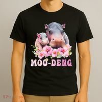 Moo Deng Floral Flower Pygmy Hippopotamus T-Shirt thumb 3