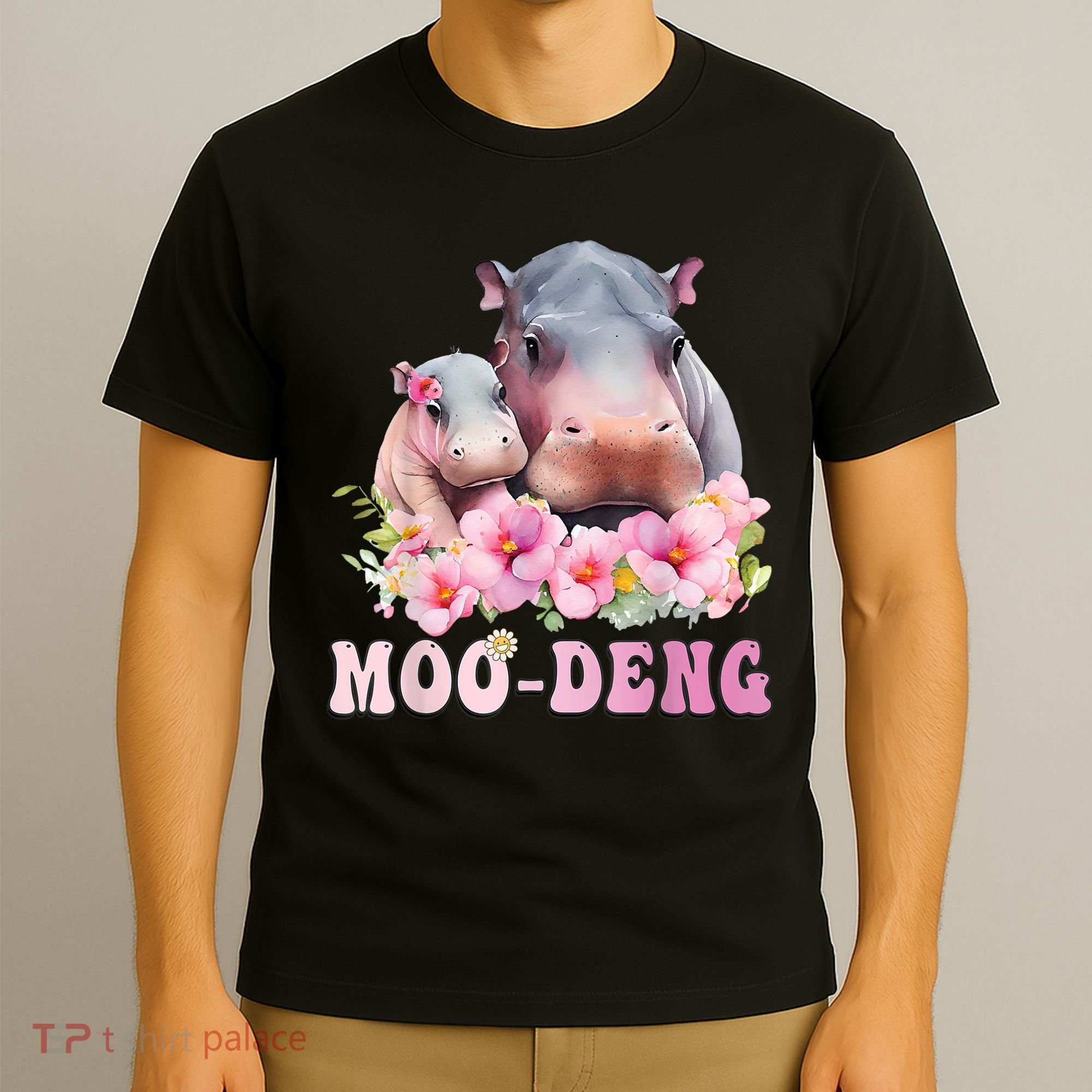 Moo Deng Floral Flower Pygmy Hippopotamus T-Shirt