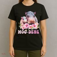 Moo Deng Floral Flower Pygmy Hippopotamus T-Shirt thumb 4