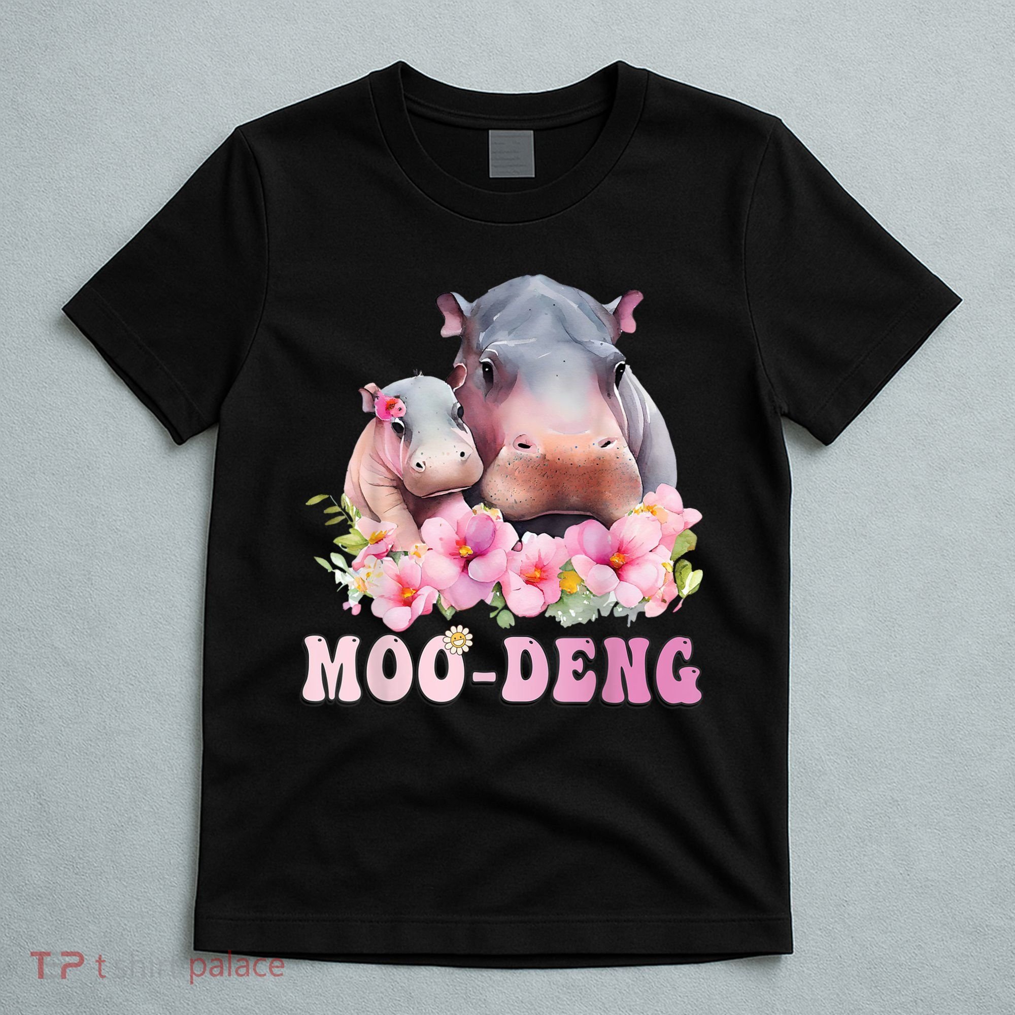 Moo Deng Floral Flower Pygmy Hippopotamus T-Shirt