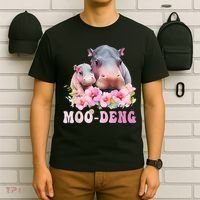 Moo Deng Floral Flower Pygmy Hippopotamus T-Shirt thumb 6