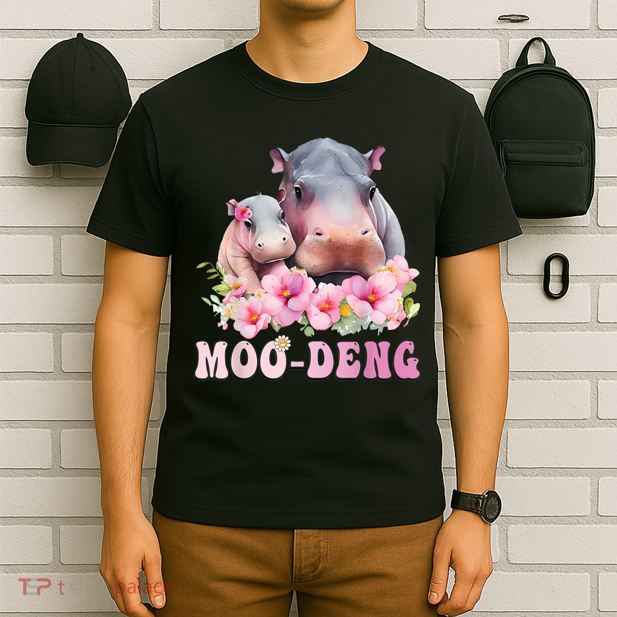 Moo Deng Floral Flower Pygmy Hippopotamus T-Shirt