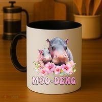 Moo Deng Floral Flower Pygmy Hippopotamus Coffee Mug thumb 4