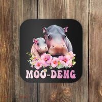 Moo Deng Floral Flower Pygmy Hippopotamus Coaster thumb 0
