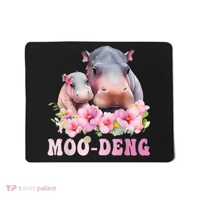 Moo Deng Floral Flower Pygmy Hippopotamus Mousepad