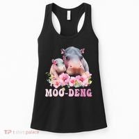 Moo Deng Floral Flower Pygmy Hippopotamus Women's Tank Top thumb 0