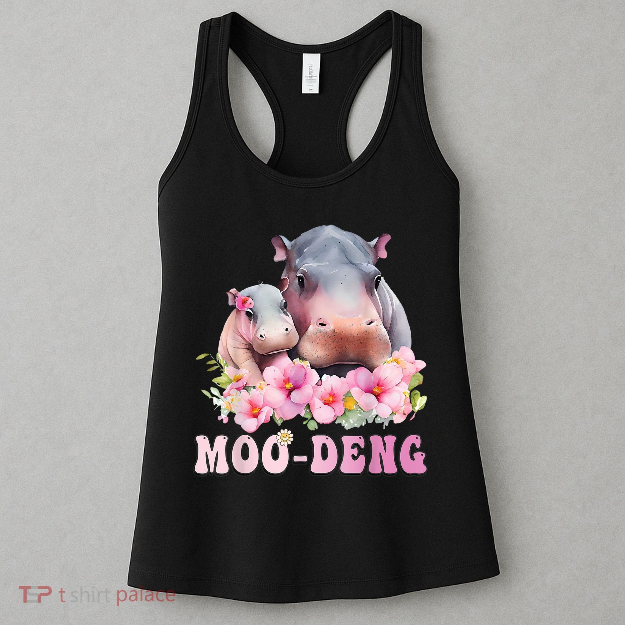 Moo Deng Floral Flower Pygmy Hippopotamus Women's Tank Top