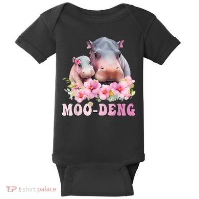 Moo Deng Floral Flower Pygmy Hippopotamus Baby Bodysuit