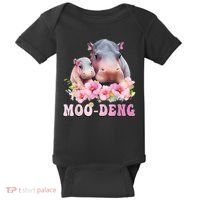 Moo Deng Floral Flower Pygmy Hippopotamus Baby Bodysuit thumb 0