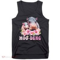 Moo Deng Floral Flower Pygmy Hippopotamus Tank Top thumb 0
