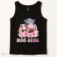 Moo Deng Floral Flower Pygmy Hippopotamus Tank Top thumb 2