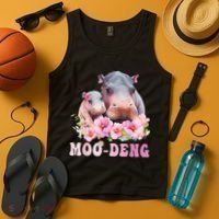 Moo Deng Floral Flower Pygmy Hippopotamus Tank Top thumb 4