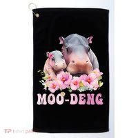 Moo Deng Floral Flower Pygmy Hippopotamus Golf Towel thumb 0