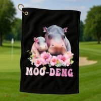 Moo Deng Floral Flower Pygmy Hippopotamus Golf Towel thumb 1