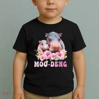 Moo Deng Floral Flower Pygmy Hippopotamus Toddler T-Shirt thumb 2
