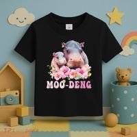 Moo Deng Floral Flower Pygmy Hippopotamus Toddler T-Shirt thumb 3