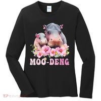 Moo Deng Floral Flower Pygmy Hippopotamus Women's Long Sleeve Shirt thumb 0