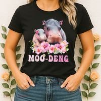 Moo Deng Floral Flower Pygmy Hippopotamus Women's T-Shirt thumb 2