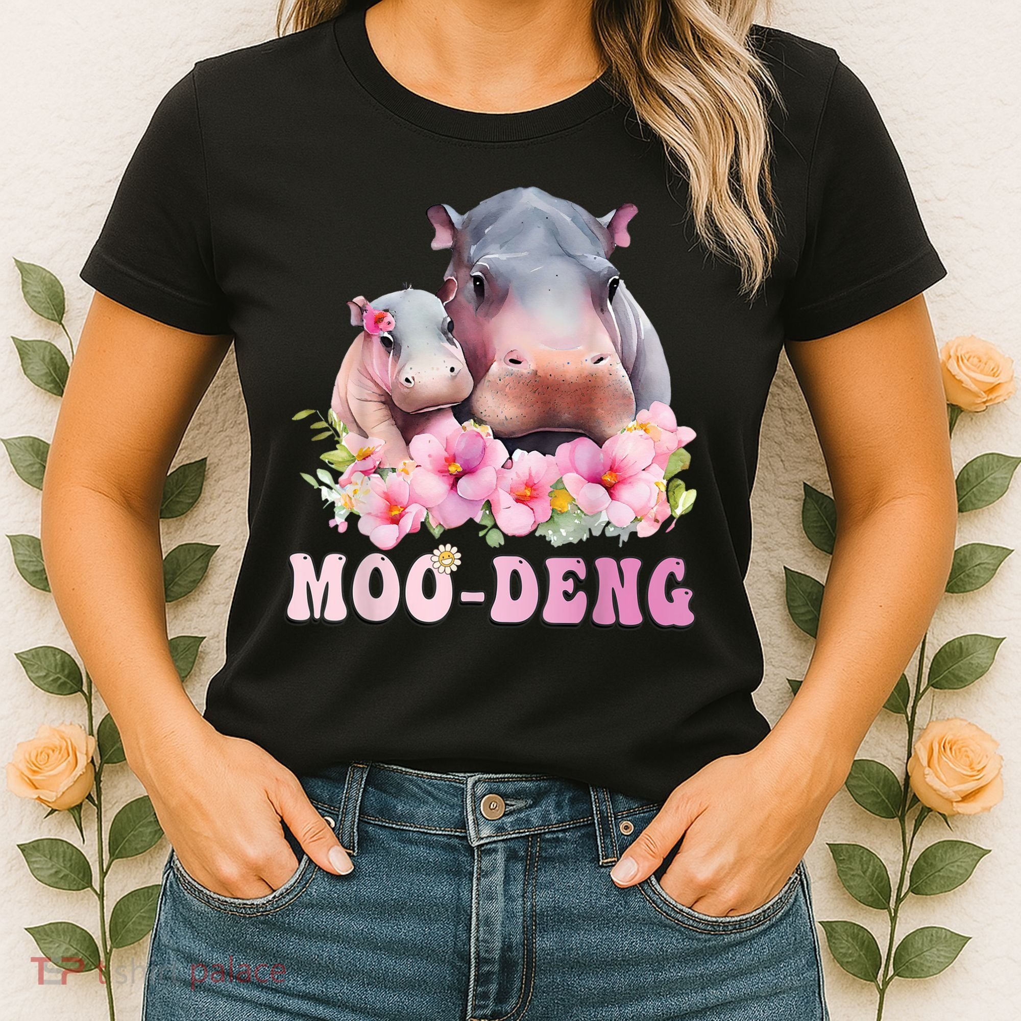Moo Deng Floral Flower Pygmy Hippopotamus Women's T-Shirt