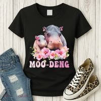 Moo Deng Floral Flower Pygmy Hippopotamus Women's T-Shirt thumb 3