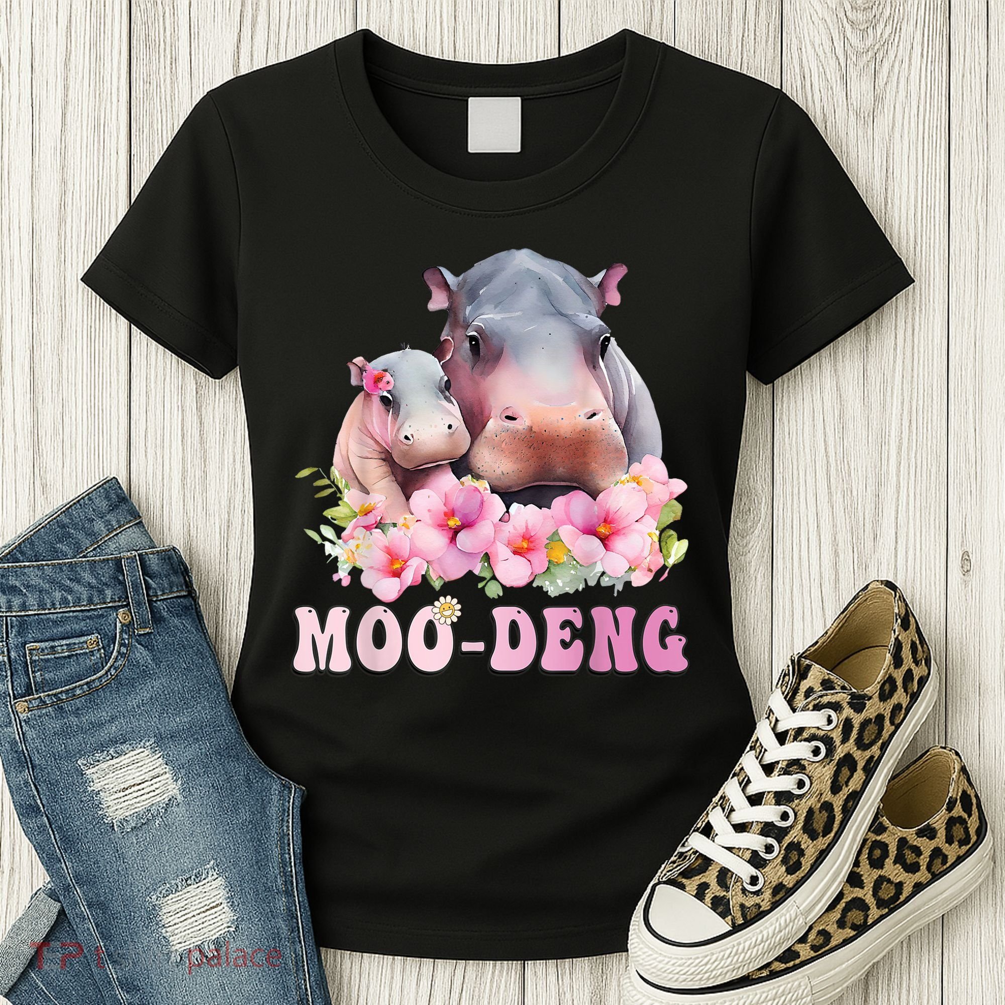 Moo Deng Floral Flower Pygmy Hippopotamus Women's T-Shirt