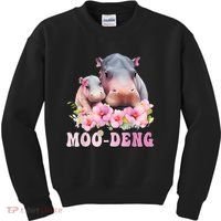 Moo Deng Floral Flower Pygmy Hippopotamus Kids Sweatshirt thumb 0