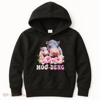 Moo Deng Floral Flower Pygmy Hippopotamus Kids Hoodie thumb 0