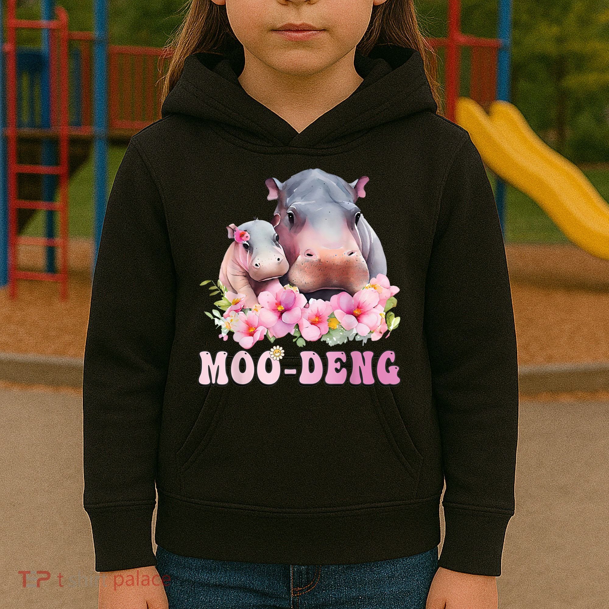 Moo Deng Floral Flower Pygmy Hippopotamus Kids Hoodie