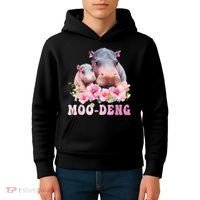 Moo Deng Floral Flower Pygmy Hippopotamus Kids Hoodie thumb 4
