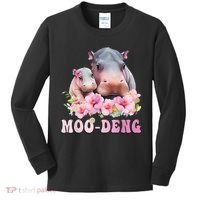 Moo Deng Floral Flower Pygmy Hippopotamus Kids Long Sleeve Shirt thumb 0