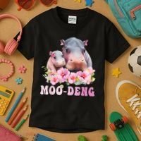 Moo Deng Floral Flower Pygmy Hippopotamus Kids T-Shirt thumb 3