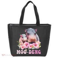Moo Deng Floral Flower Pygmy Hippopotamus Tote Bag thumb 0