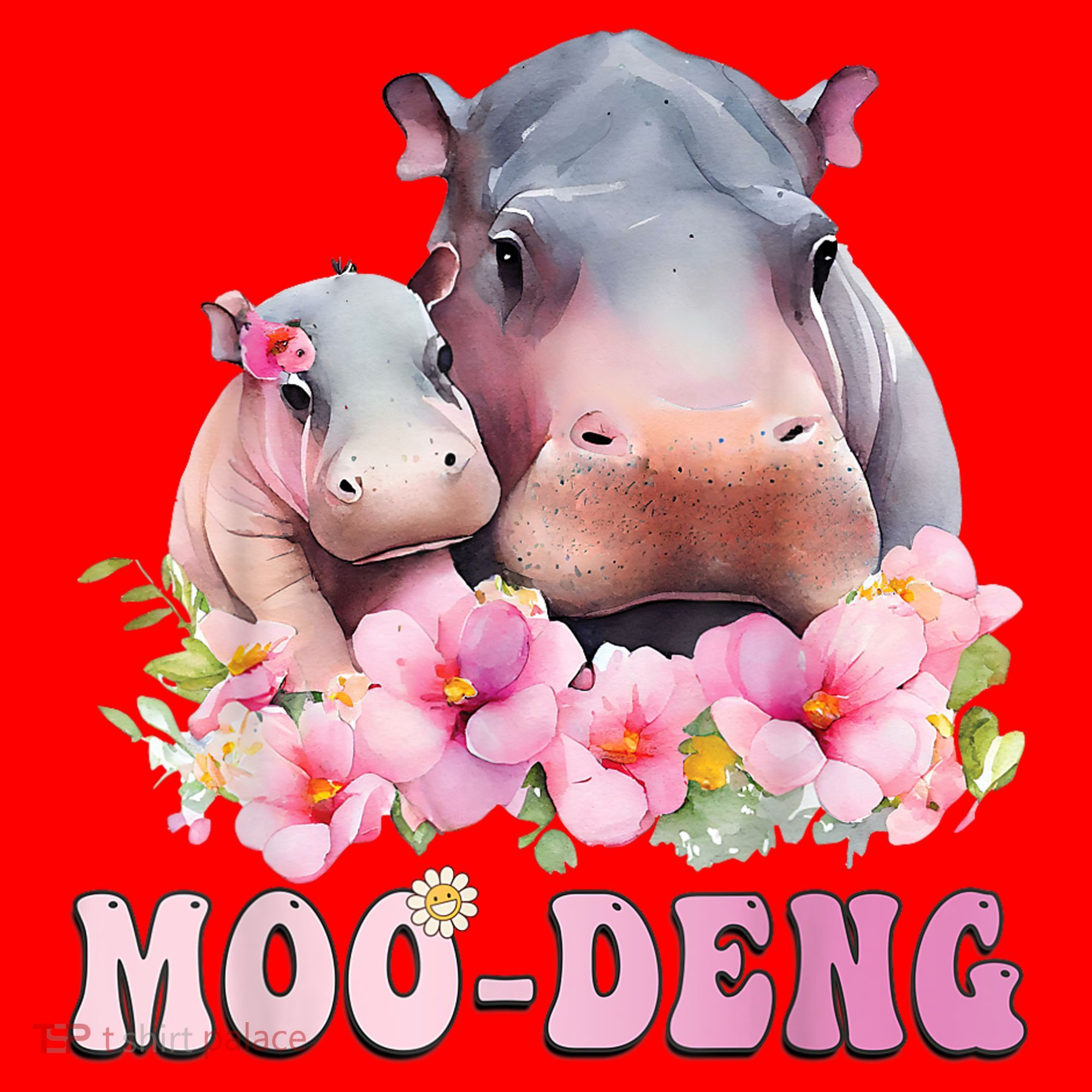 Moo Deng Floral Flower Pygmy Hippopotamus Santa Hat