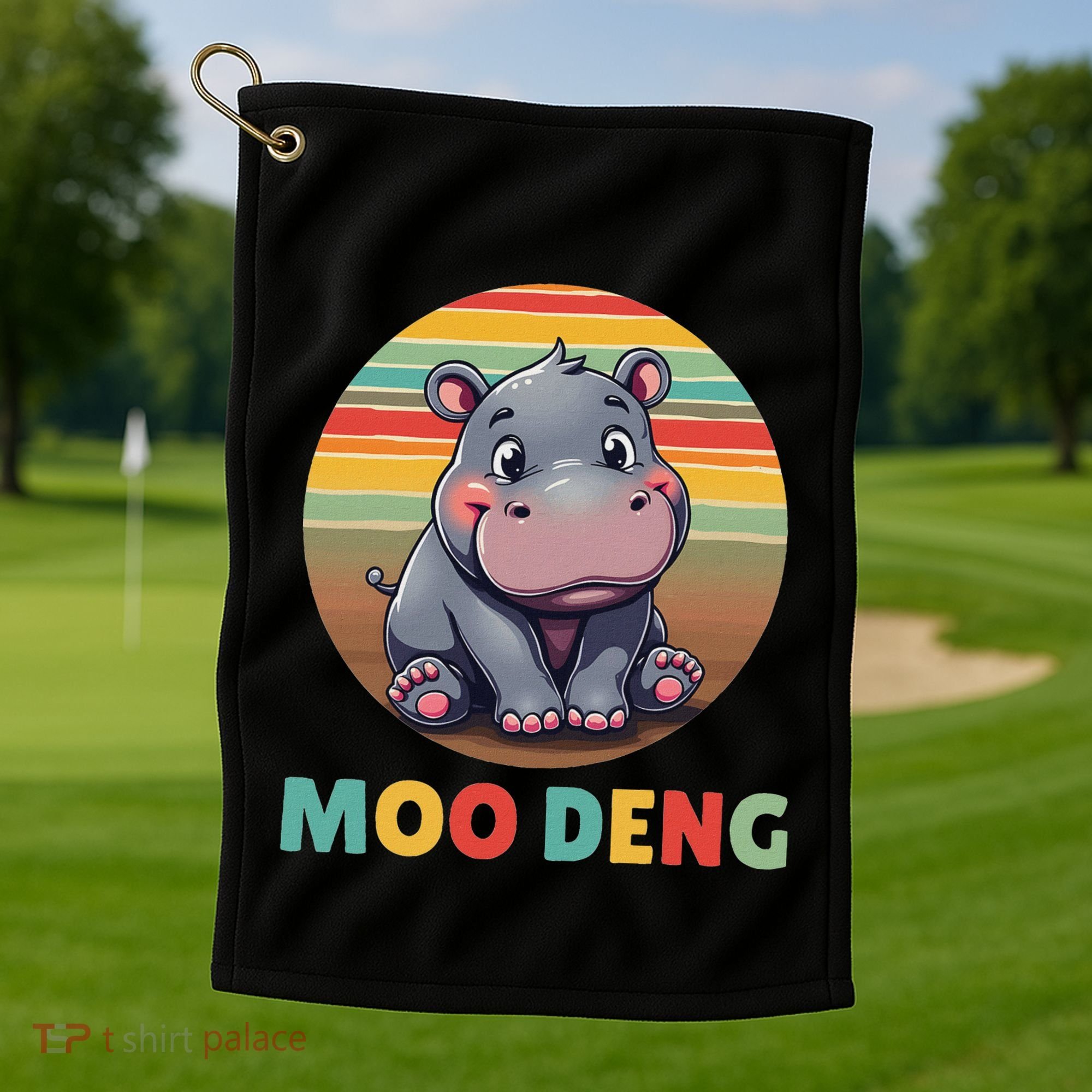 Moo Deng Funny Hippopotamus Apparel Baby Hippo Meme Golf Towel