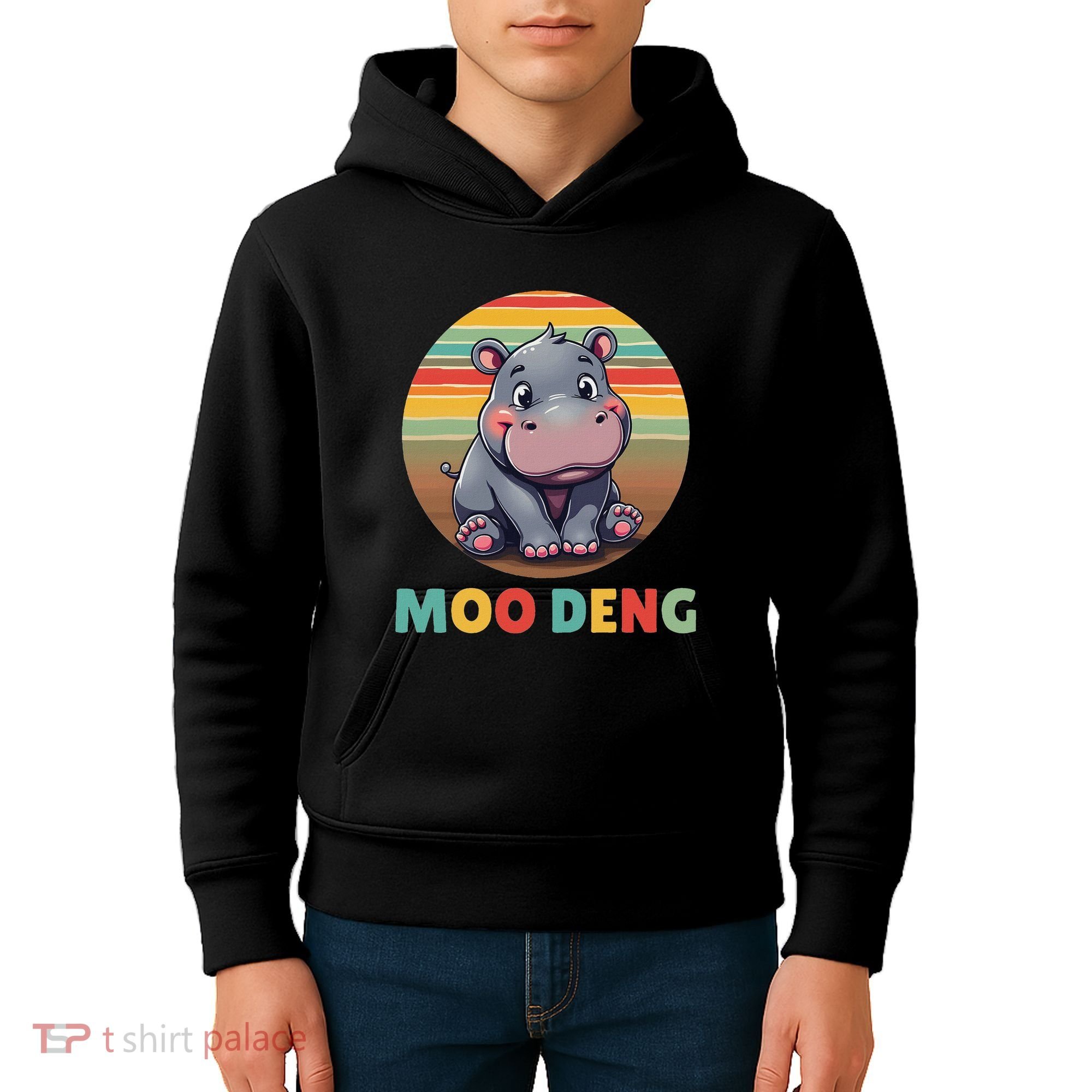 Moo Deng Funny Hippopotamus Apparel Baby Hippo Meme Kids Hoodie