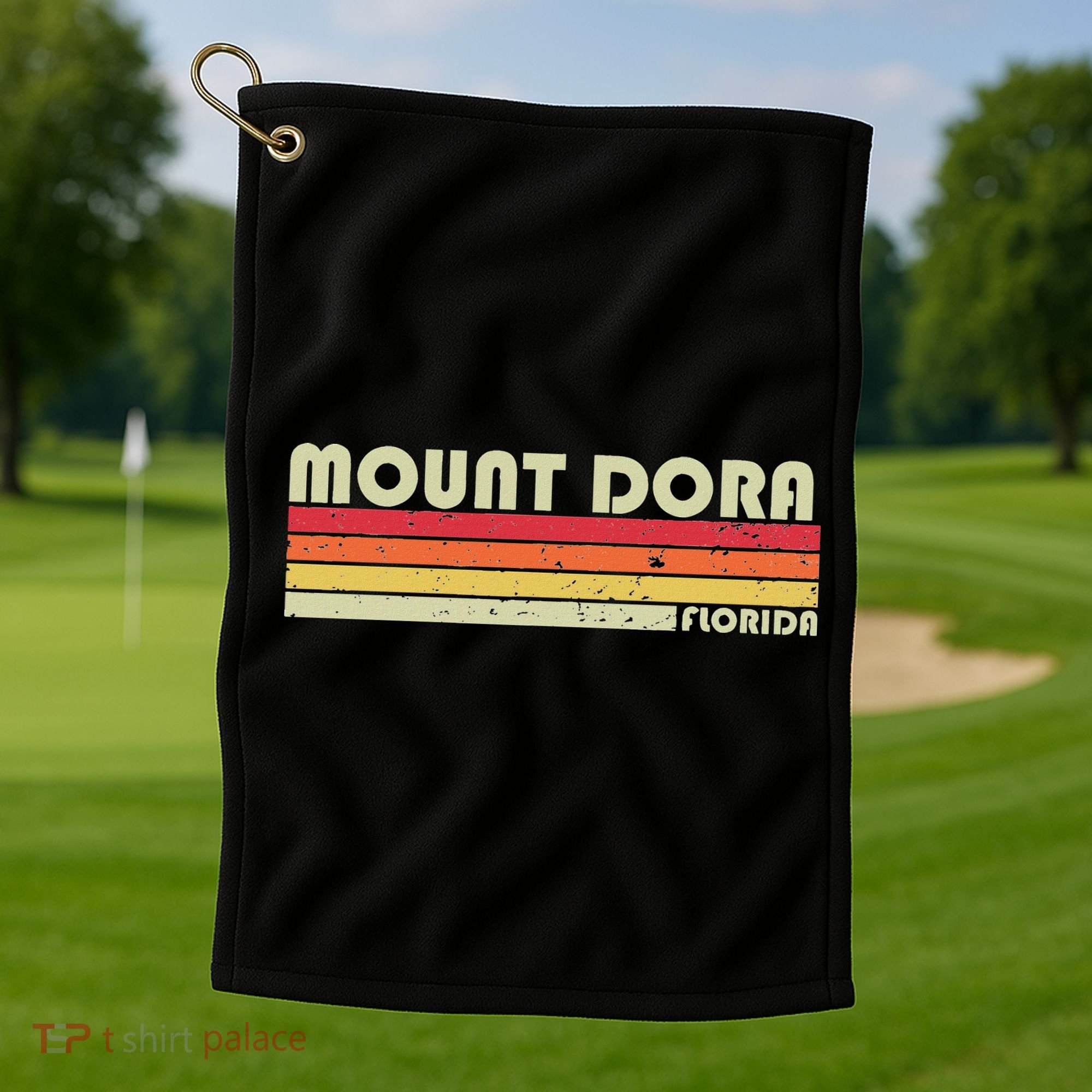 Mount Dora Fl Florida Funny City Home Roots Gift Retro 80s Golf Towel