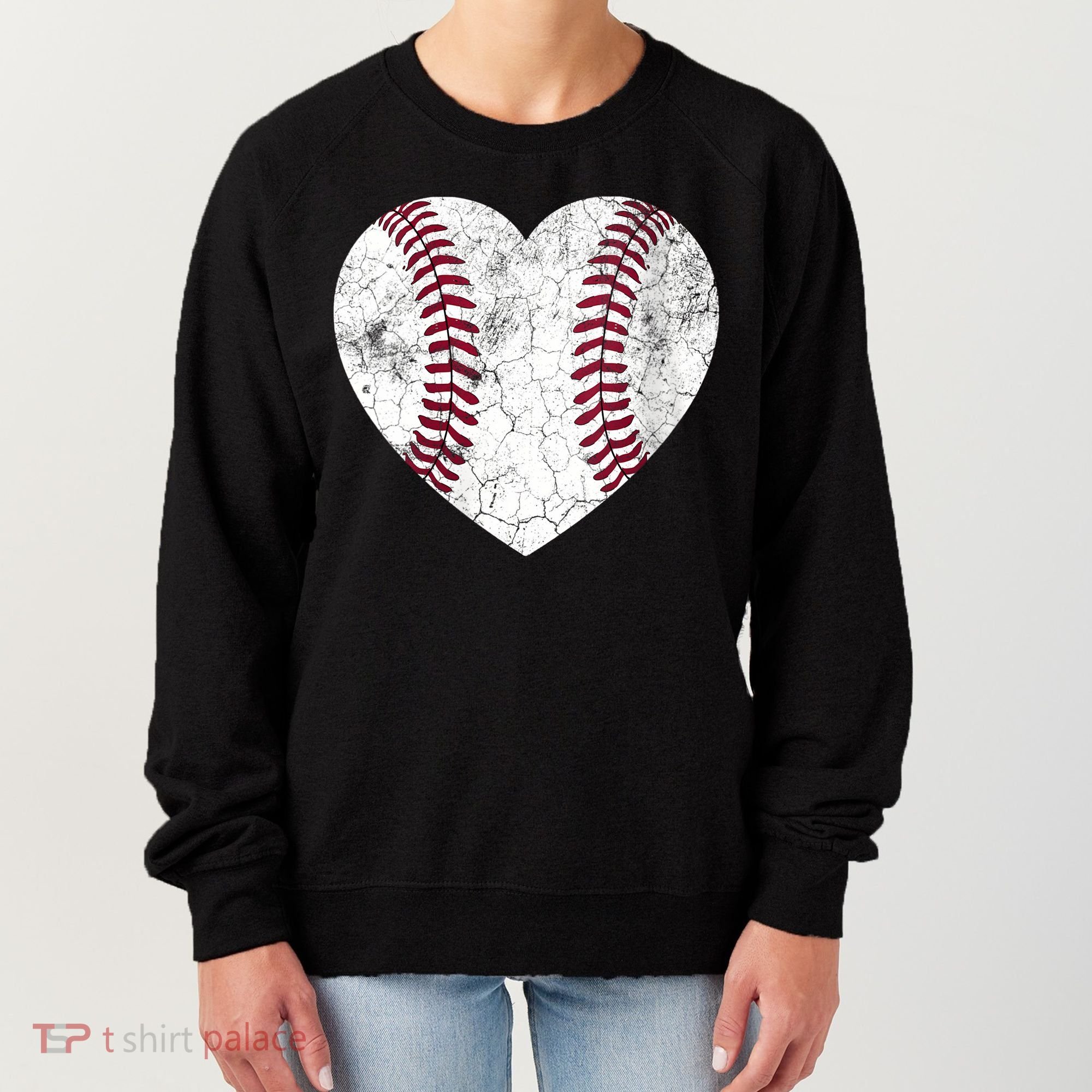  Mother's Day Gift Distressed Heart Baseball Heart Mom Mama V-Neck Women's Sweatshirt
