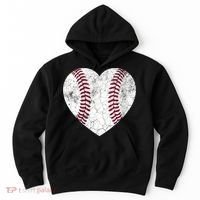  Mother's Day Gift Distressed Heart Baseball Heart Mom Mama V-Neck Hoodie thumb 0
